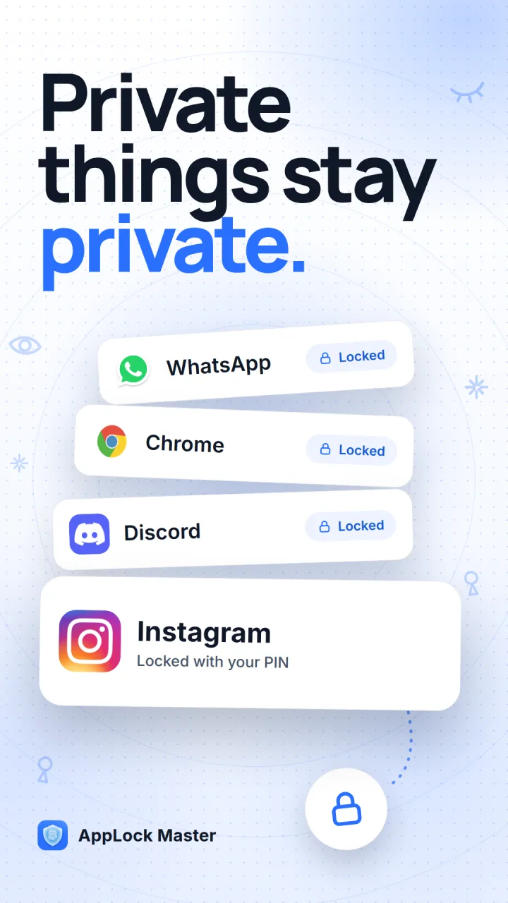 WhatsApp, Chrome, Discord and Instagram, each marked as locked