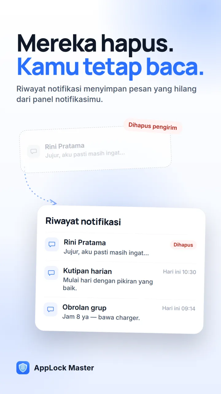 Riwayat notifikasi yang menampilkan pesan yang sudah dihapus pengirim