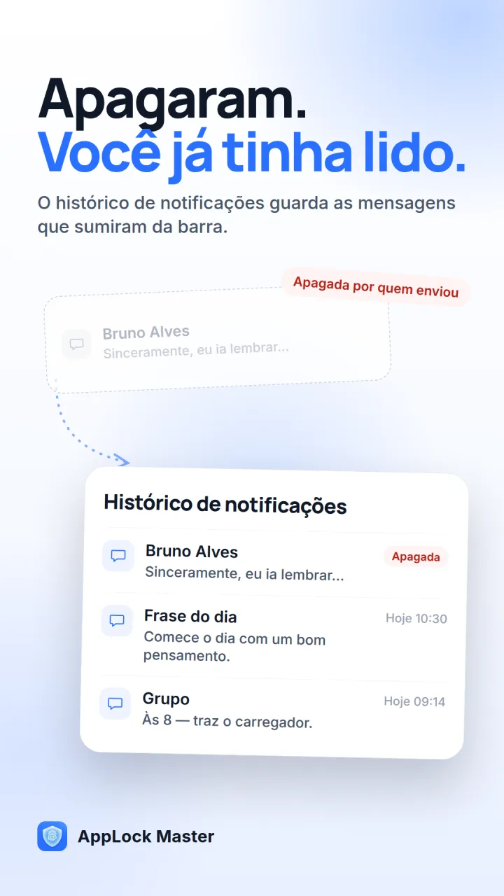 Histórico de notificações mostrando uma mensagem que quem enviou apagou