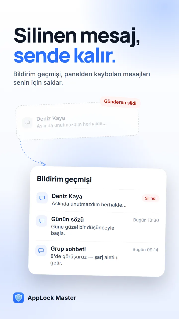 Gönderenin sildiği bir mesajı gösteren bildirim geçmişi