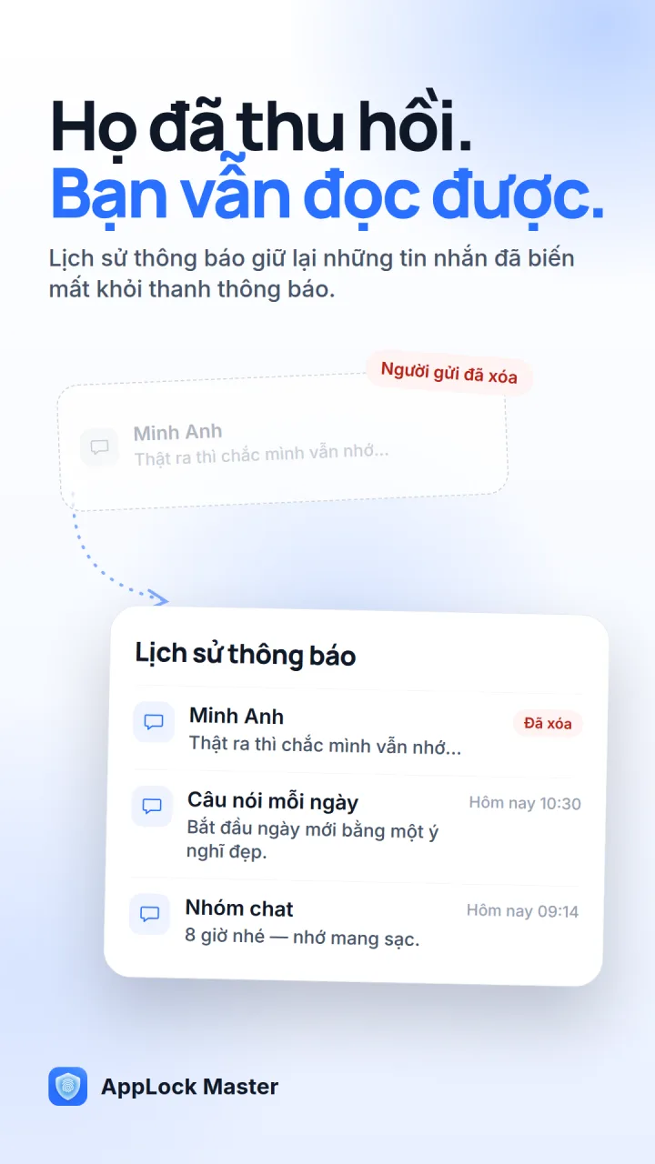 Lịch sử thông báo hiển thị một tin nhắn người gửi đã thu hồi